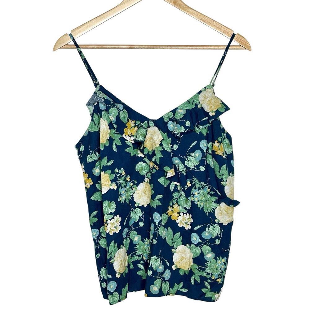 Old Navy Linen Floral Ruffled Cami Tank Top Womens M Fairy Summer Cottagecore